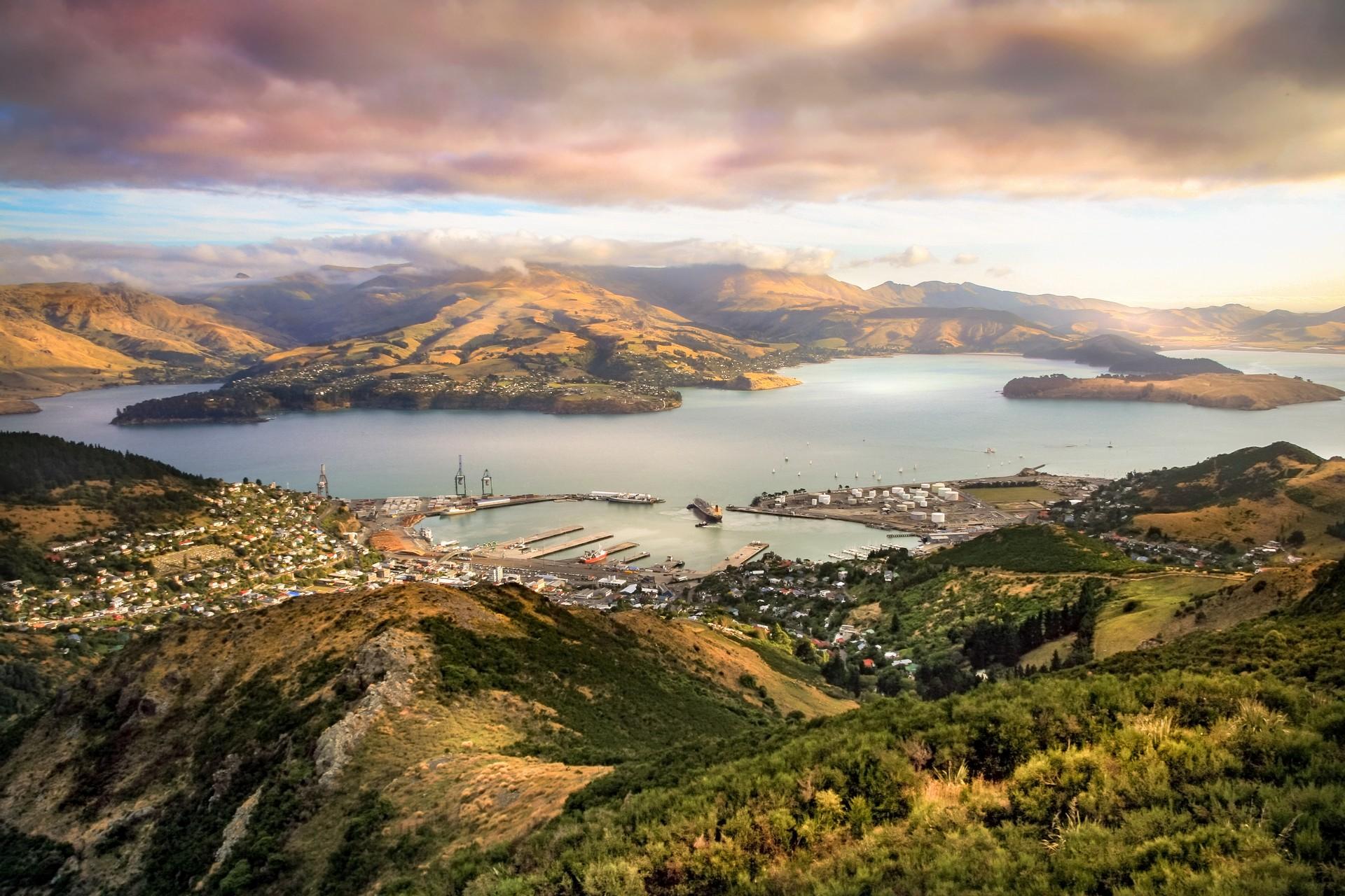 Aerial view of countryside in Christchurch on a day with cloudy weather