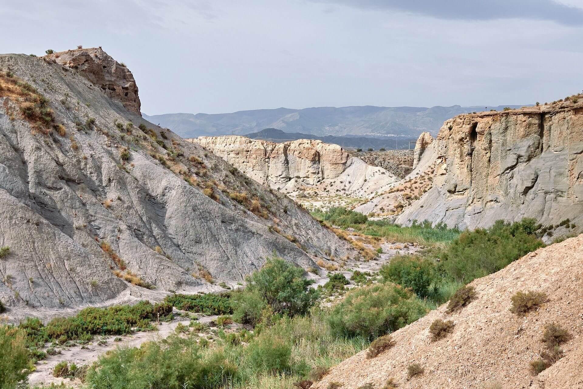 View of mountains and rock formations in Granada Geopark, Spain