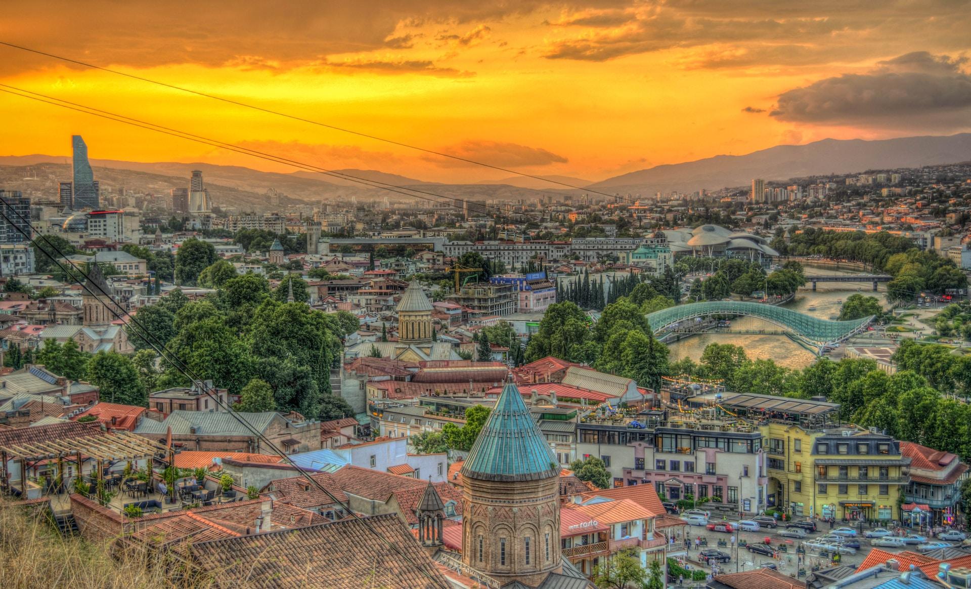Tbilisi, Georgia: view of the city at sunset.