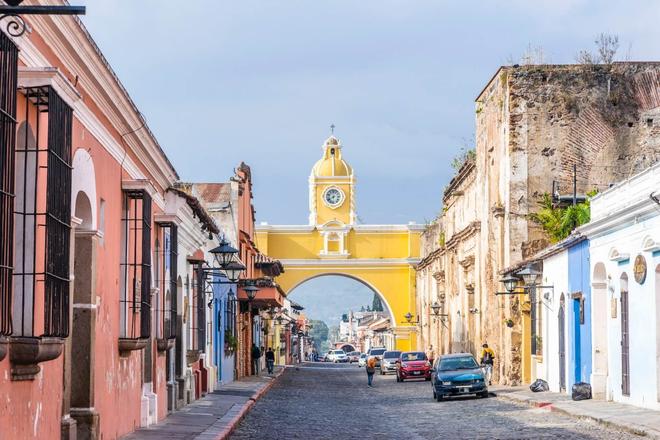 View of Santa Catalina Arch, houses and a street