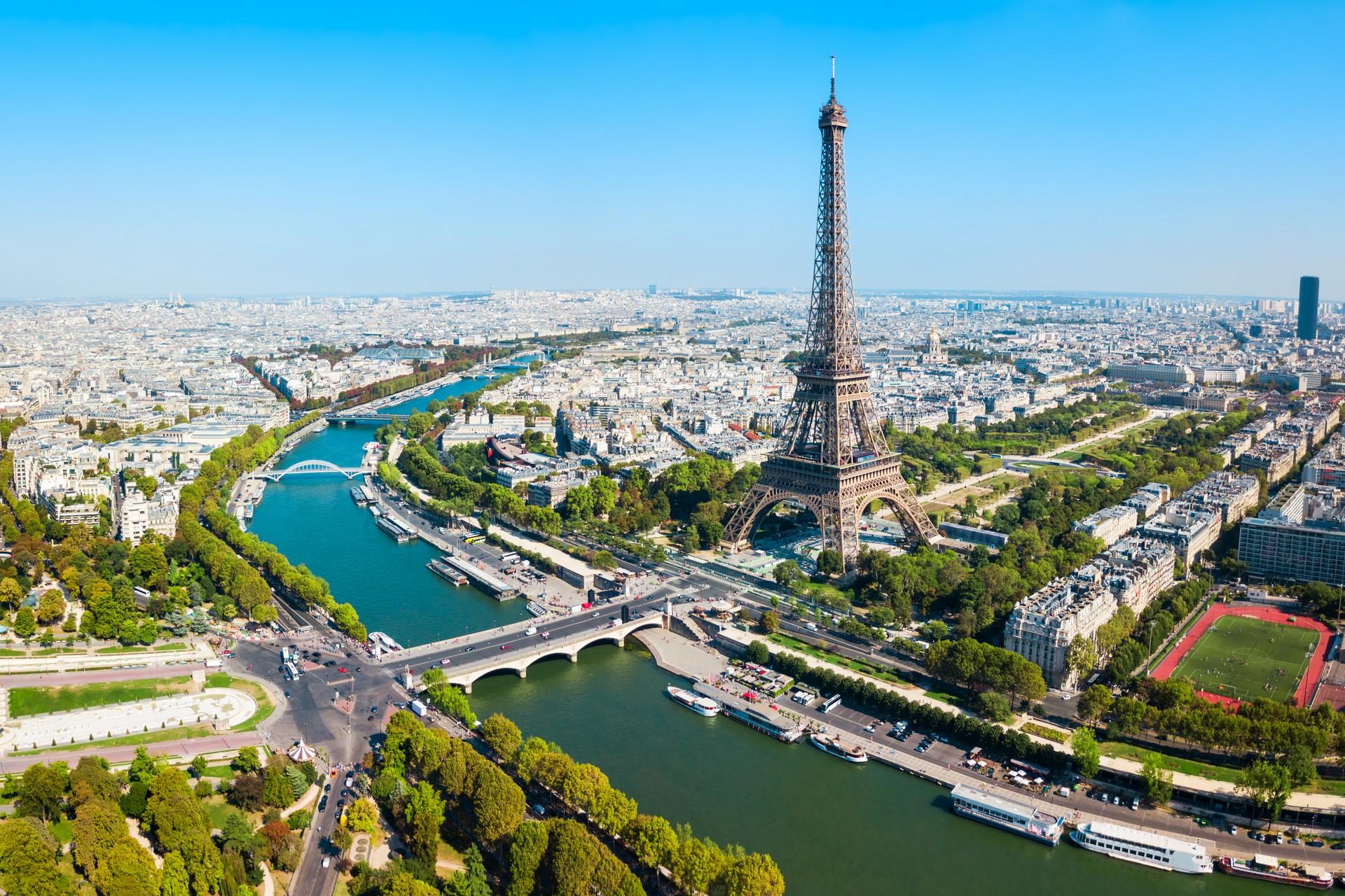 Aerial view of architecture in Paris on a sunny day