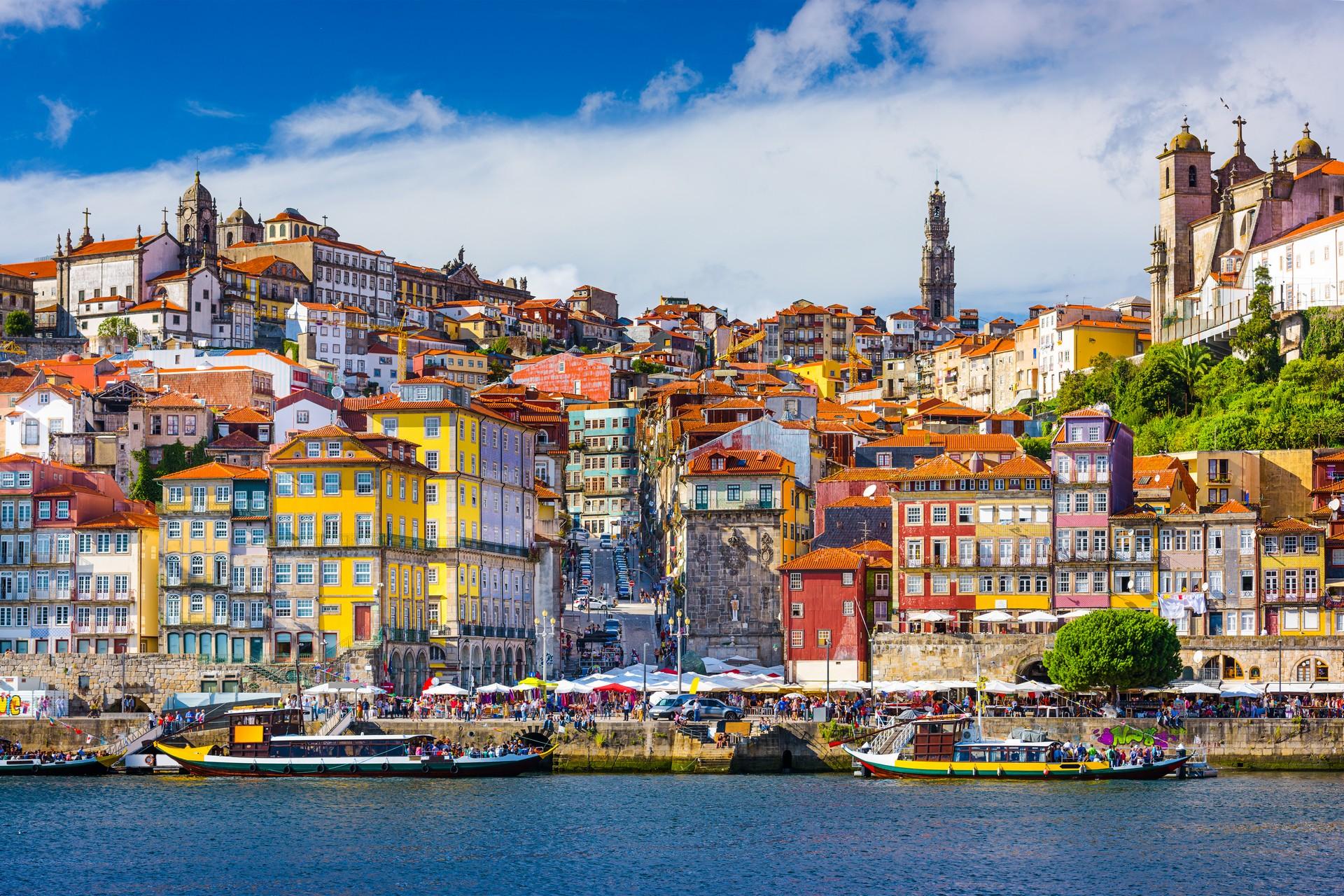 Port in Porto with cloudy sky