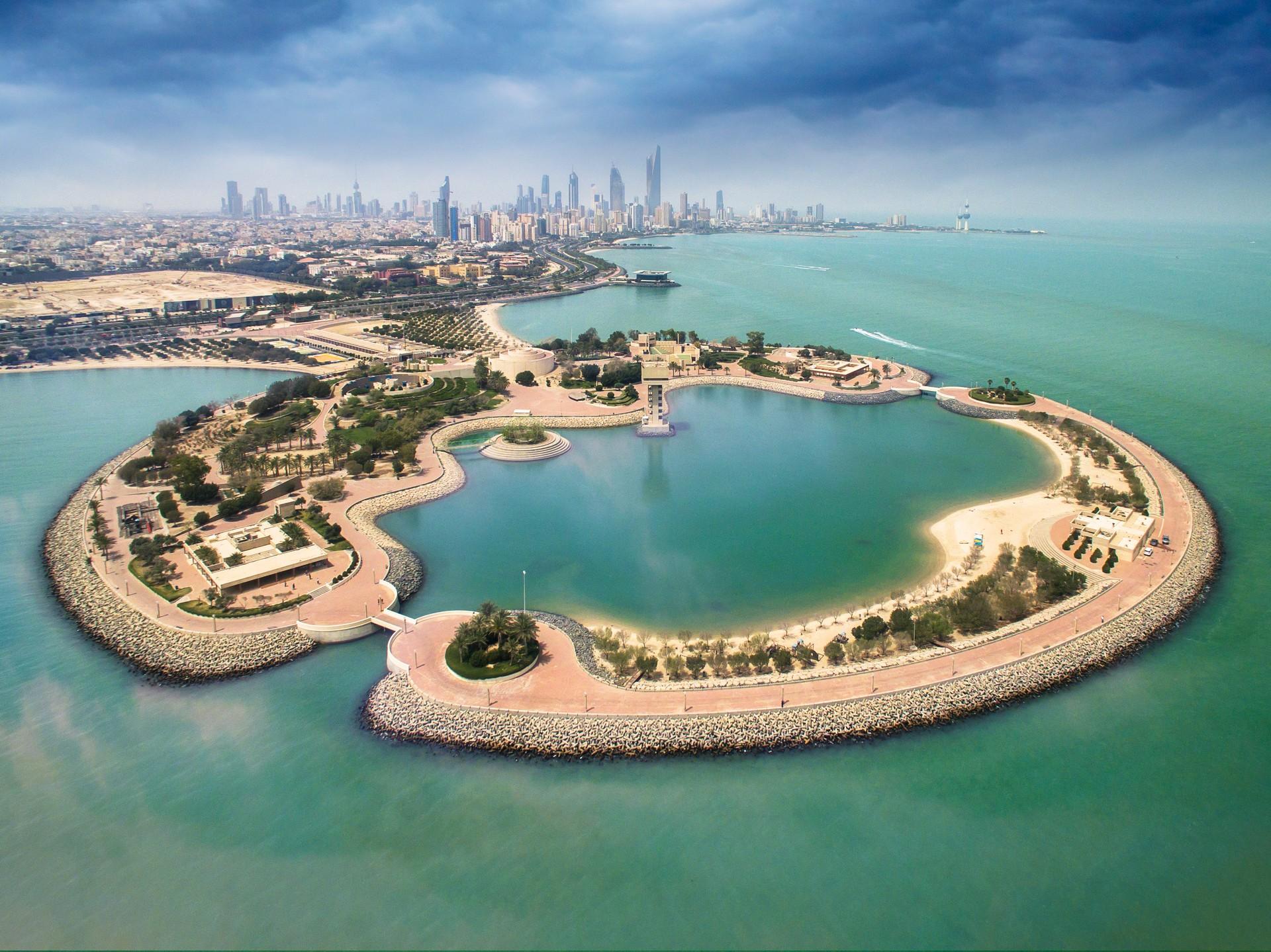 Aerial view of beach in Kuwait with cloudy sky