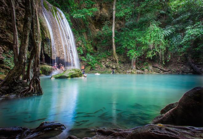 Kanchanaburi province Thailand: watefall in the forest.