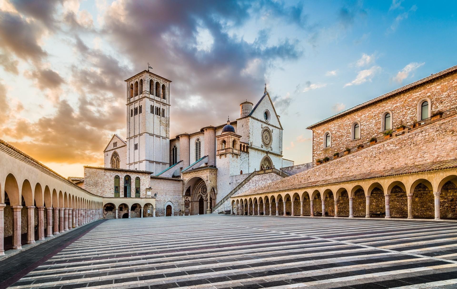 Architecture in Assisi at sunset time