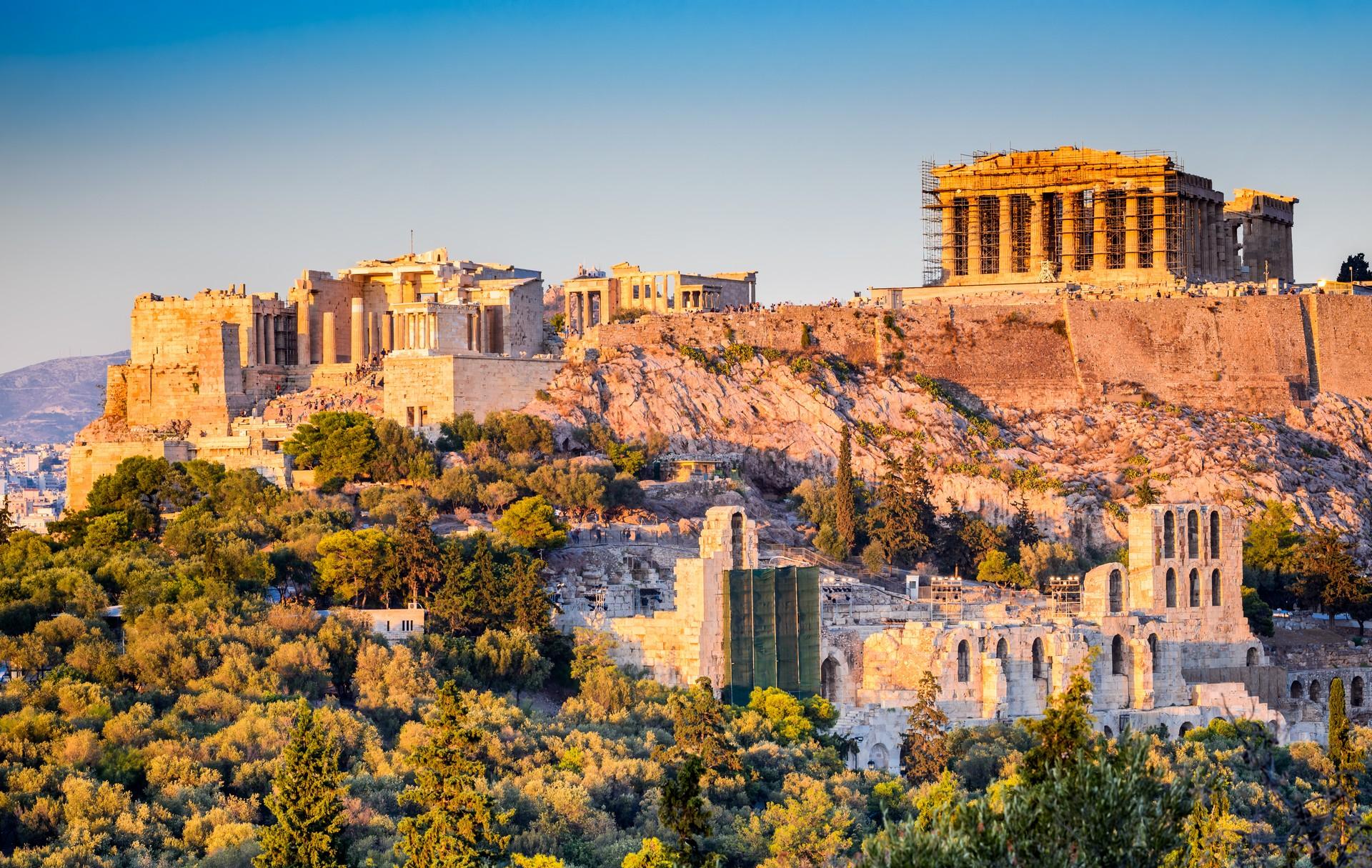 Architecture in Athens at sunset time