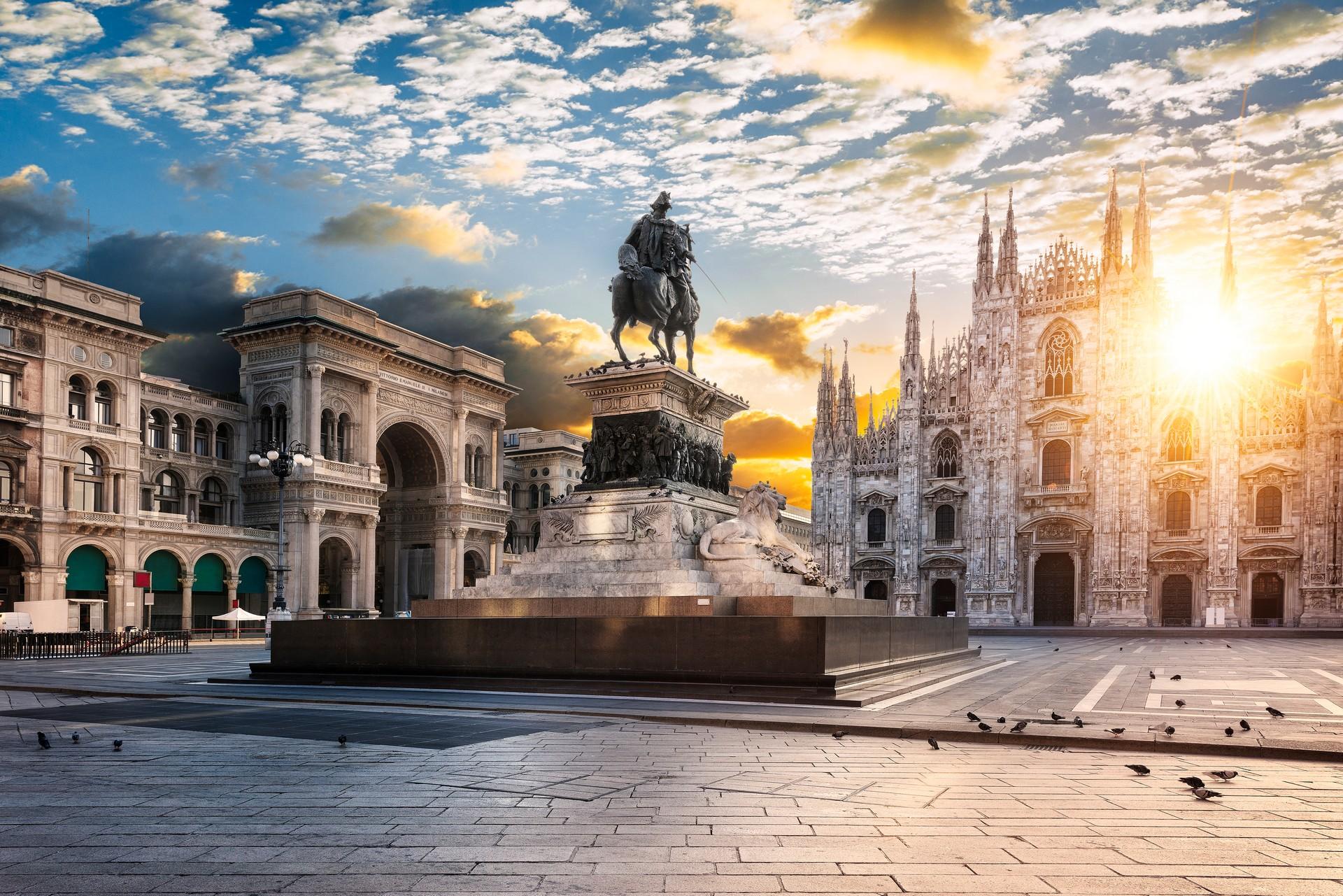 Architecture in Milan at sunset time