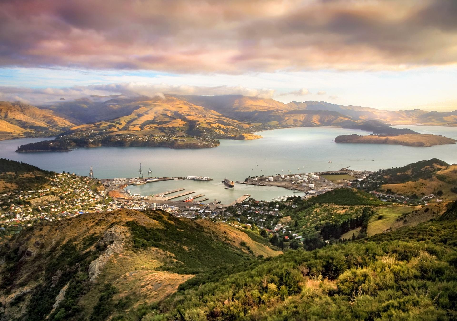 Aerial view of countryside in Christchurch on a day with cloudy weather