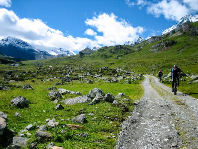 Bikers in Alps.