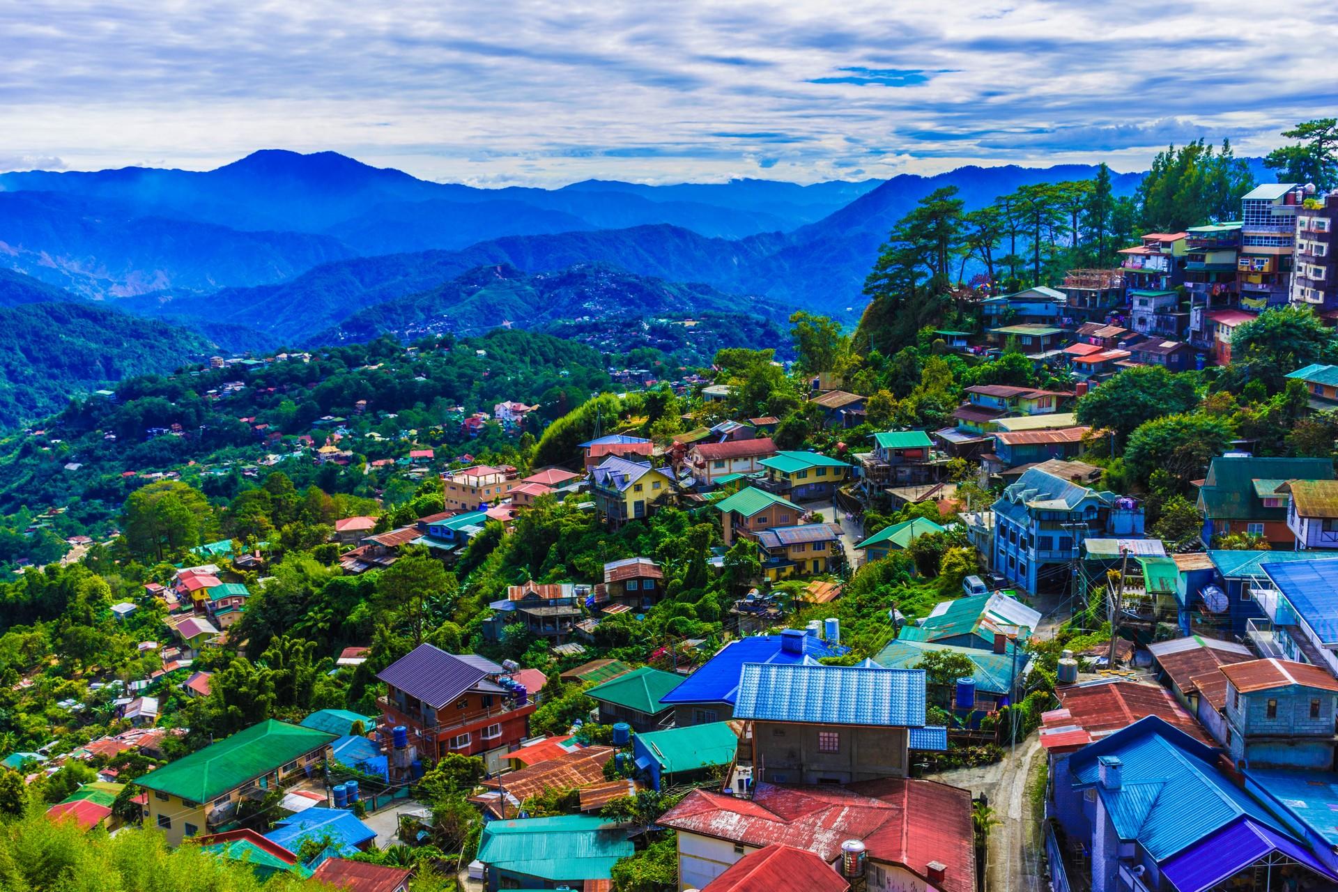 Aerial view of countryside in Baguio on a day with cloudy weather