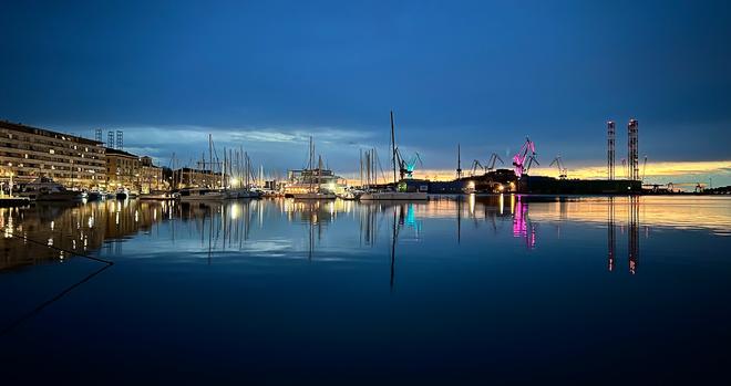 Pula harbour in the dark.