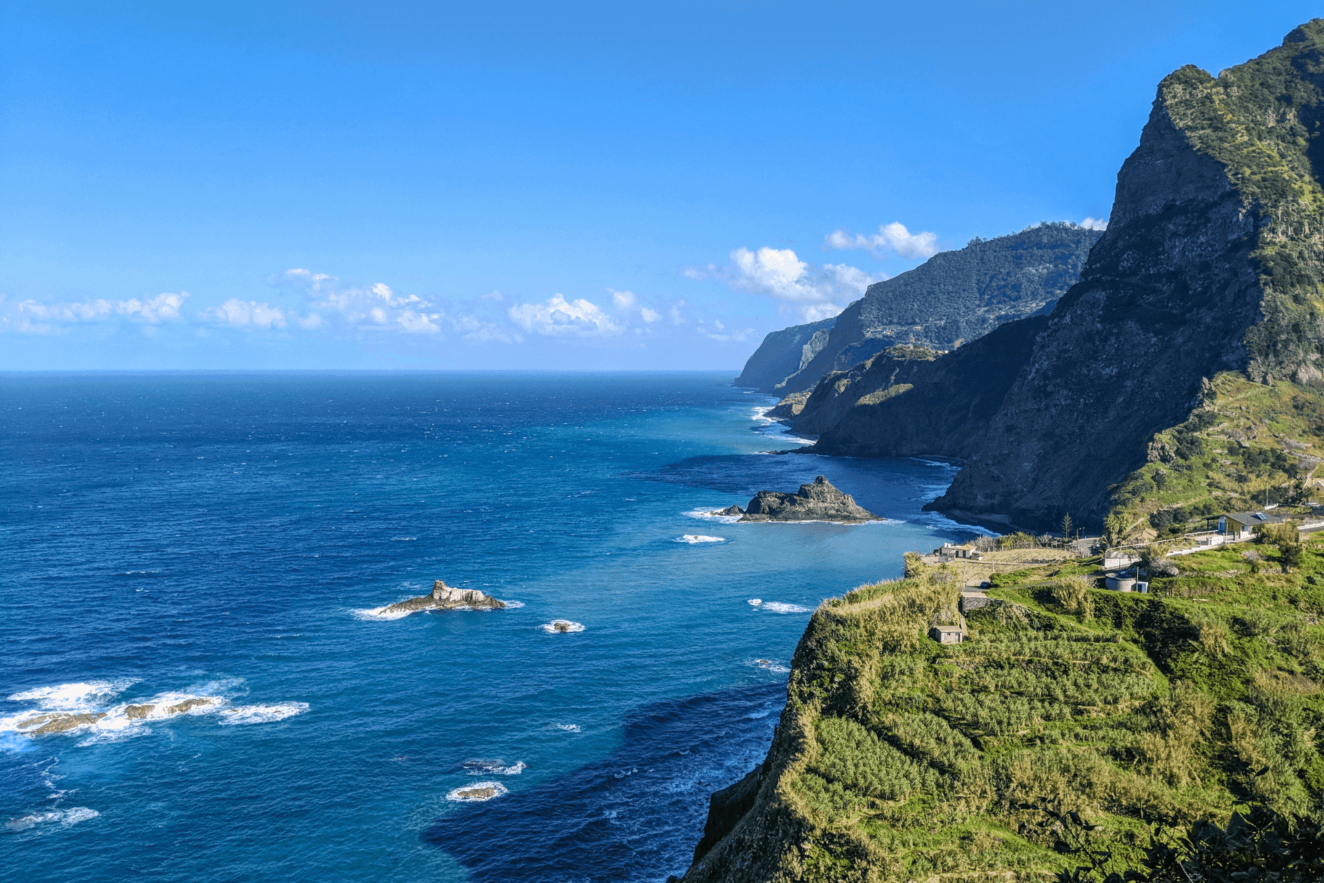 Madeira view of a mountain peak next to sea