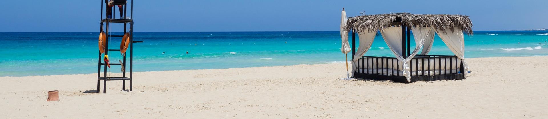 Beach with turquise sea in Matruh on a clear sky day