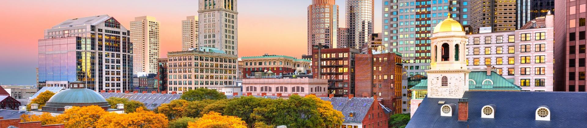 City square in Boston at sunset time