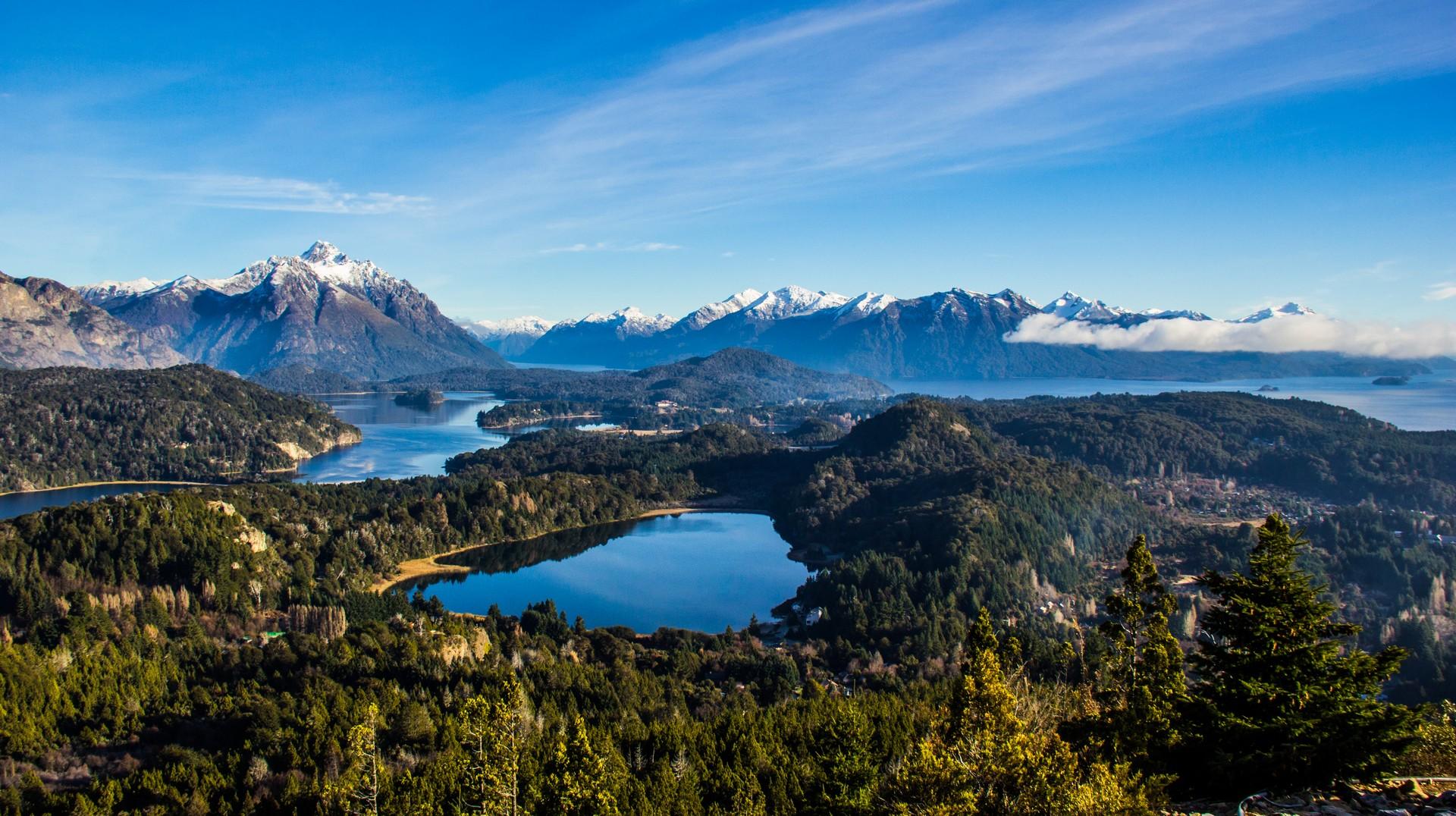 Mountain range in San Carlos de Bariloche on a sunny day with some clouds
