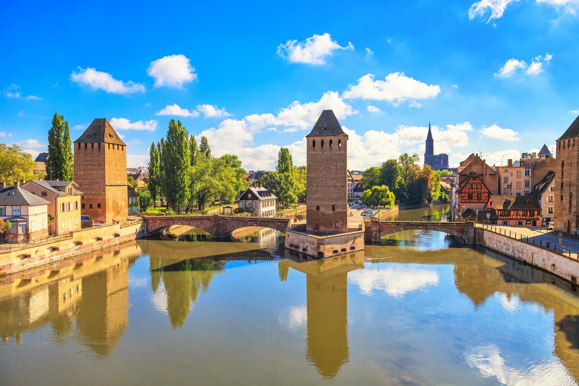 Architecture in Strasbourg on a sunny day with some clouds