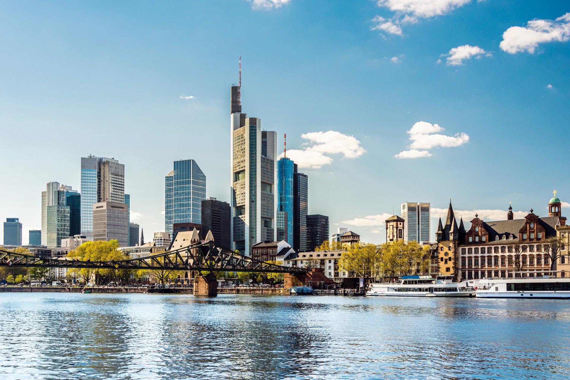 Architecture in Frankfurt in partly cloudy weather