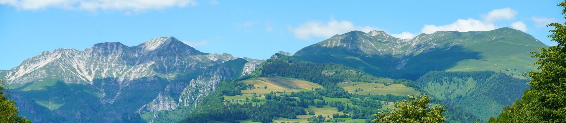 Mountain range near Bergamo in partly cloudy weather