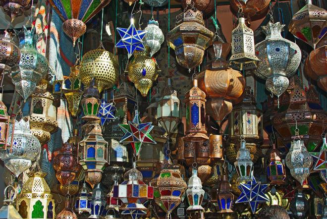 Various lamps at a local market in Marrakech.