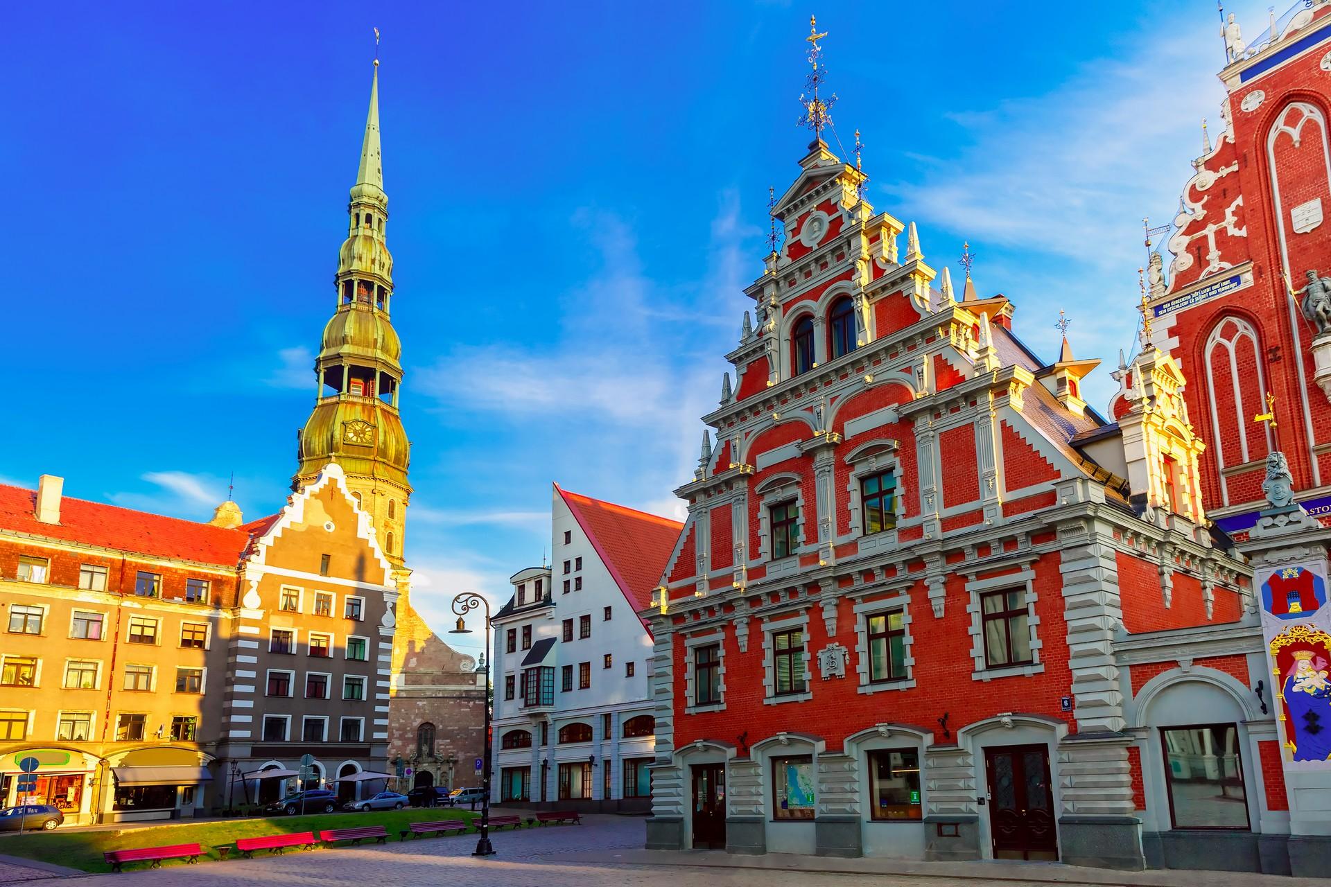 City square in Riga in partly cloudy weather