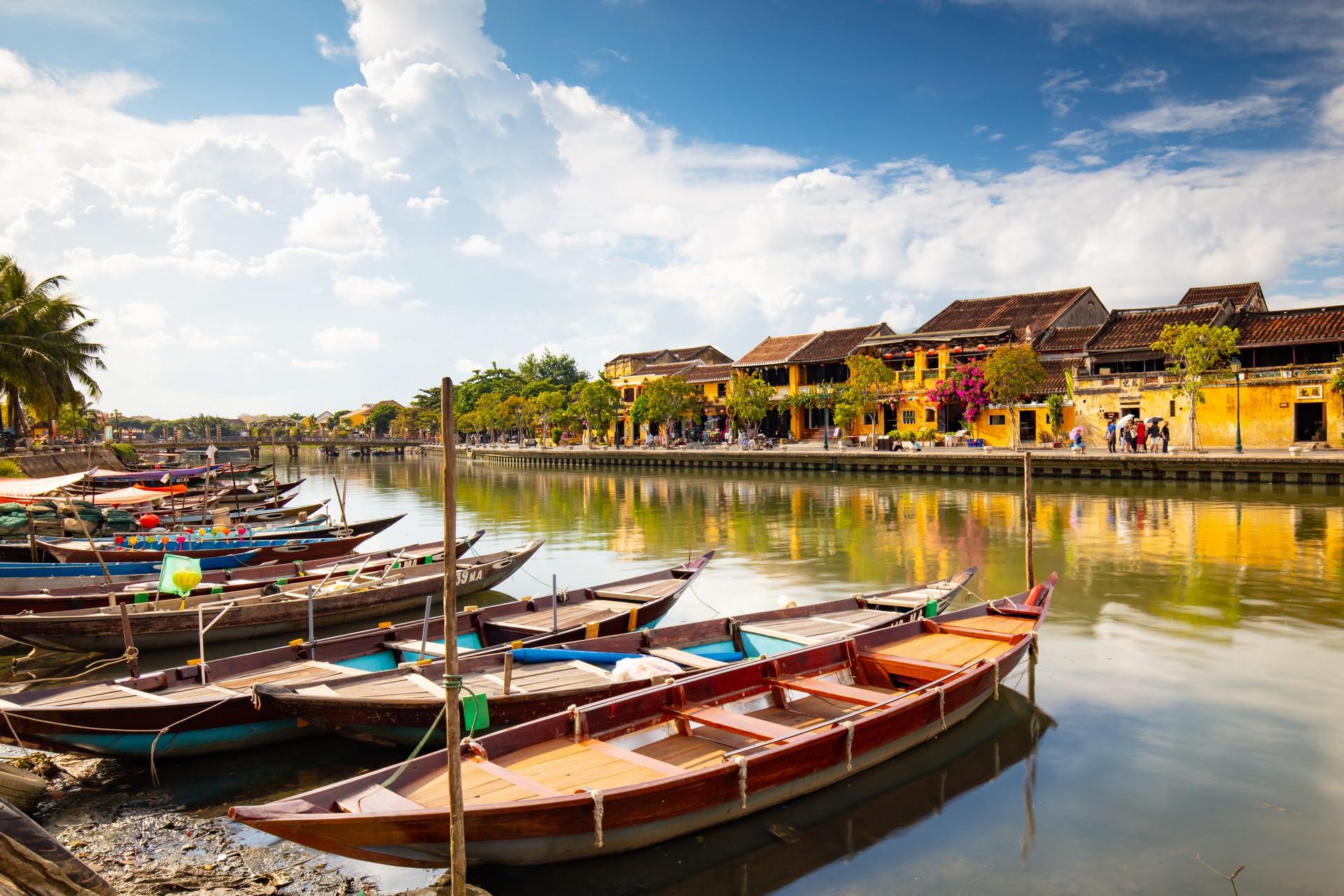 Boat in Hoi An with cloudy sky