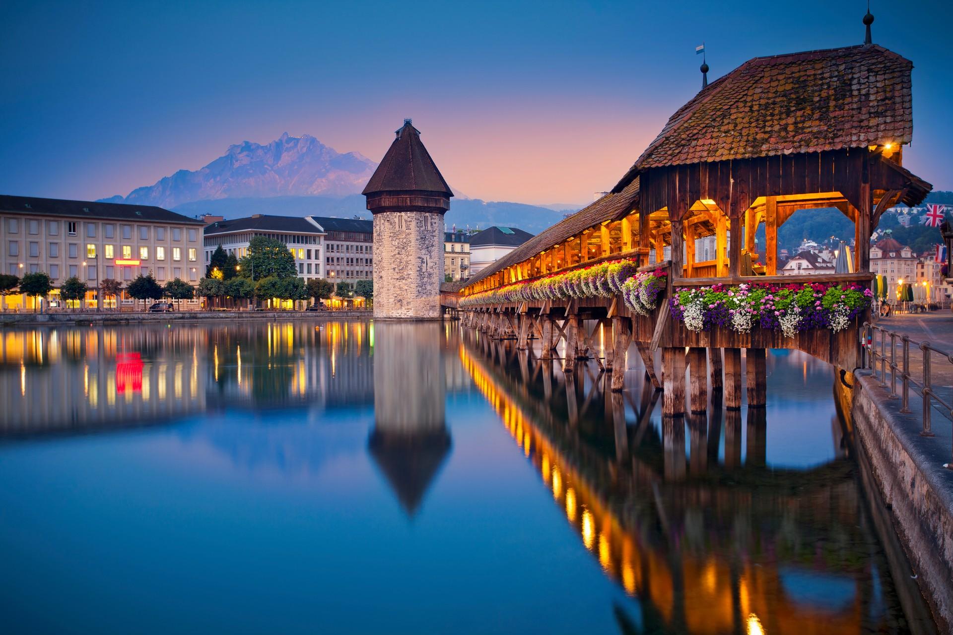 Architecture in Luzern at sunset time