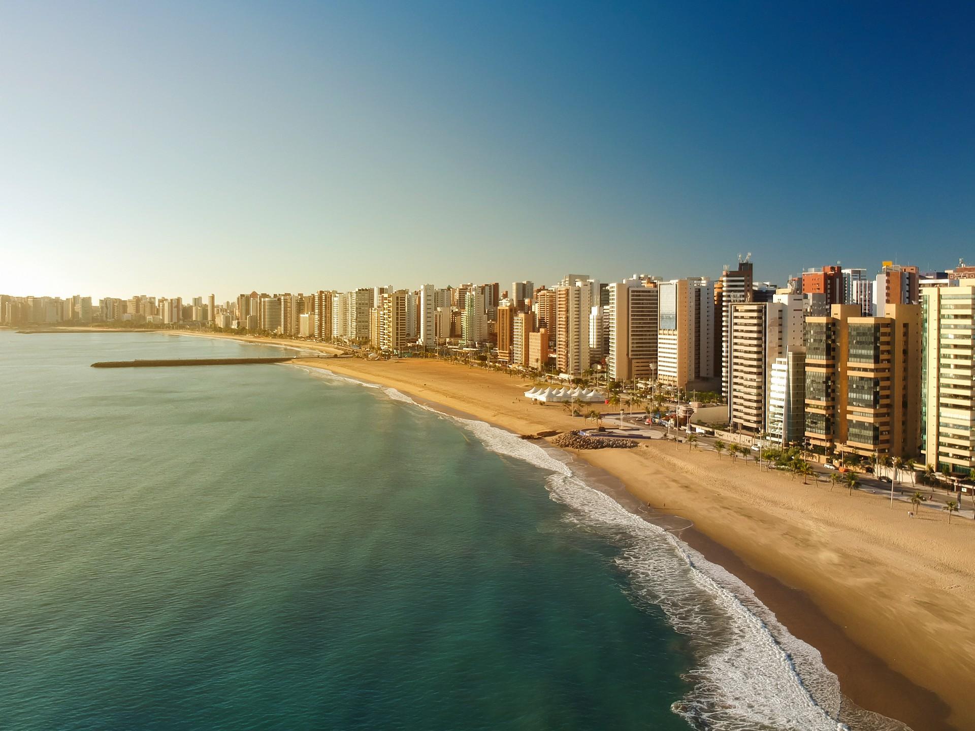 Beach and architecture in Fortaleza on a sunny day