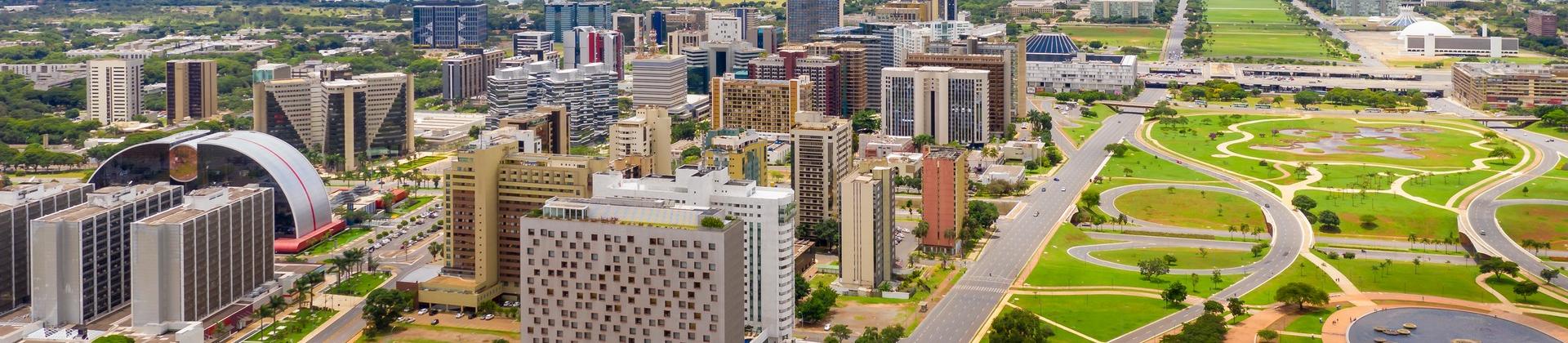 Aerial view of architecture in Brasília on a cloudy day
