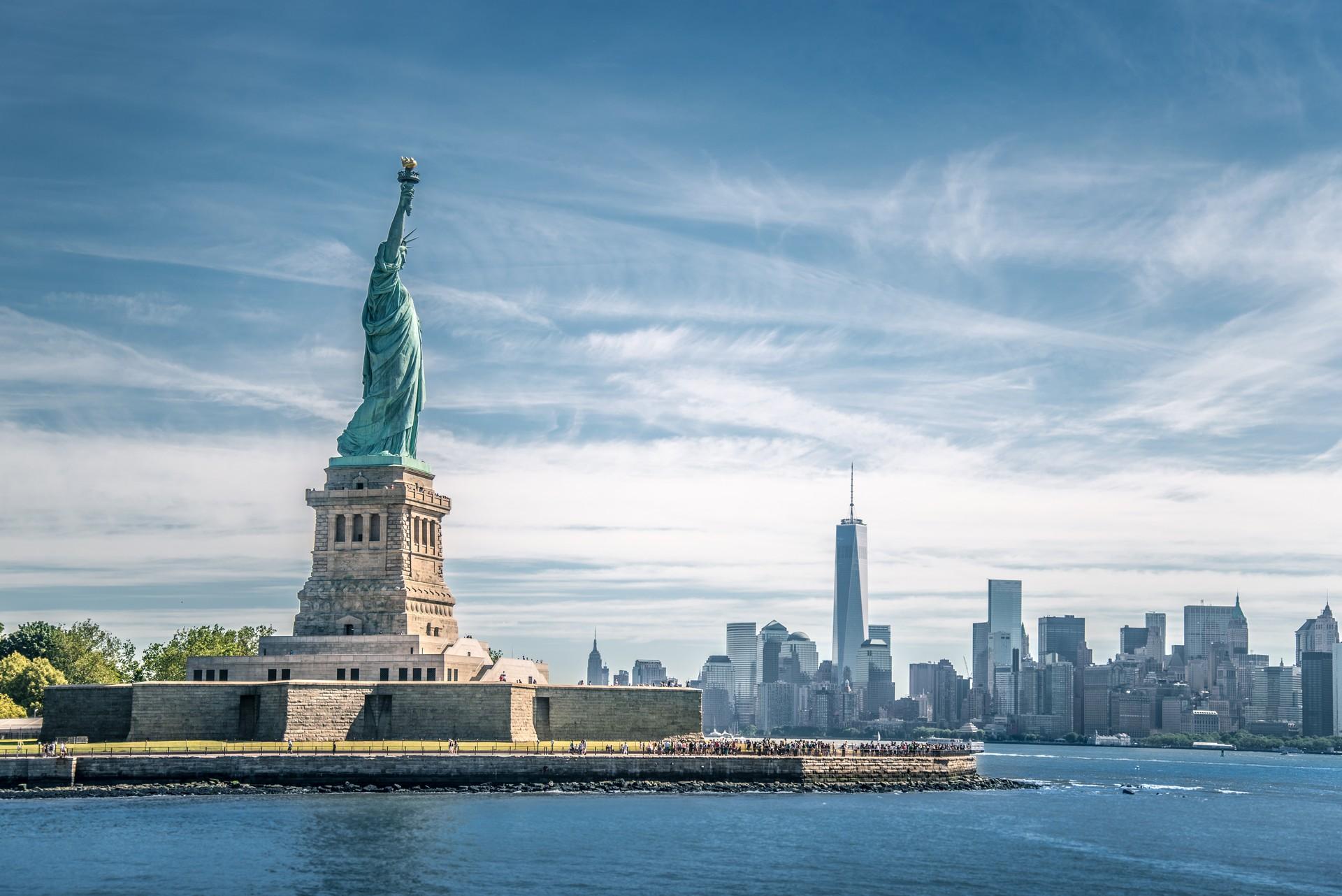 Port in New York with cloudy sky