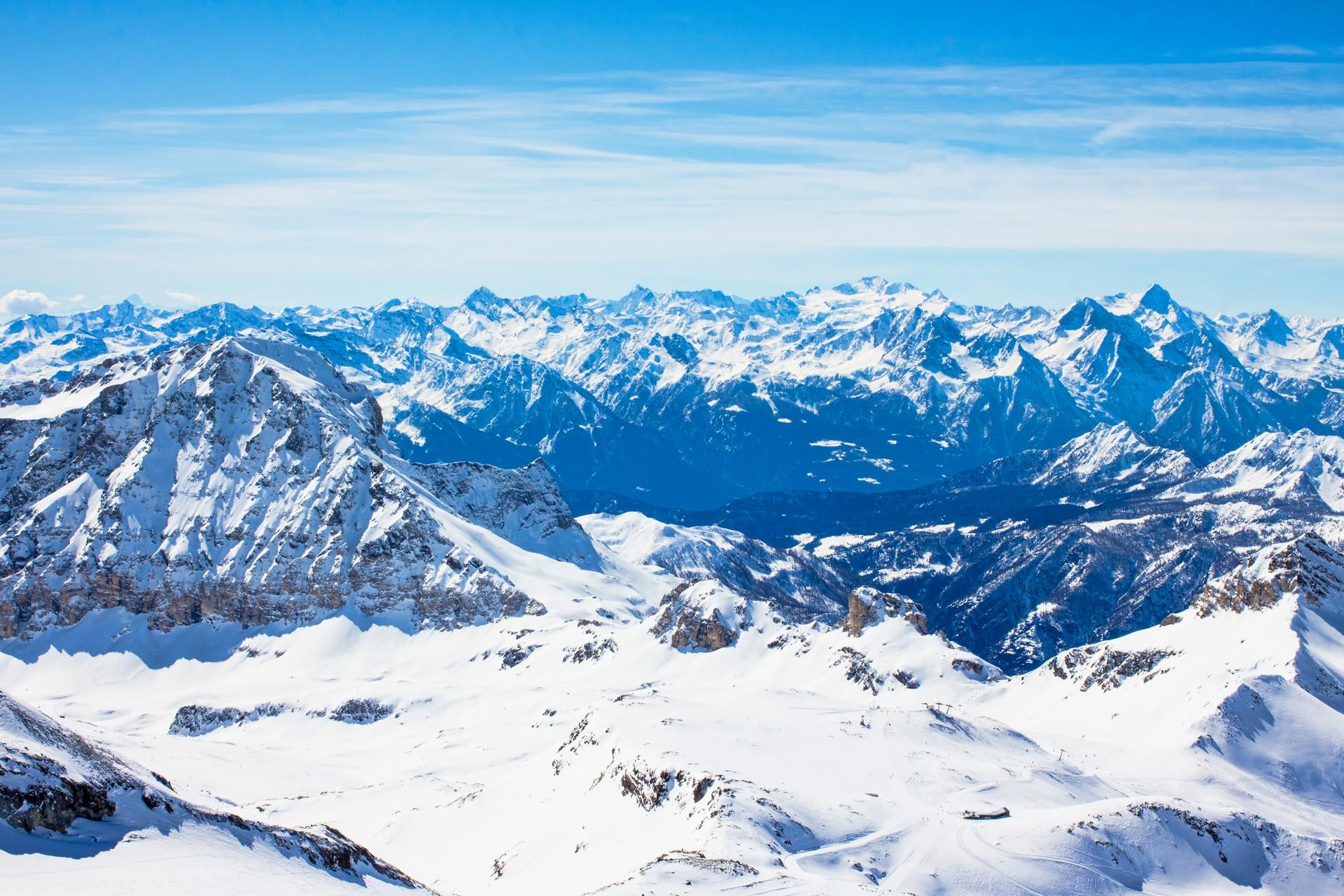 Mountain range in Breuil-Cervinia on a winter day