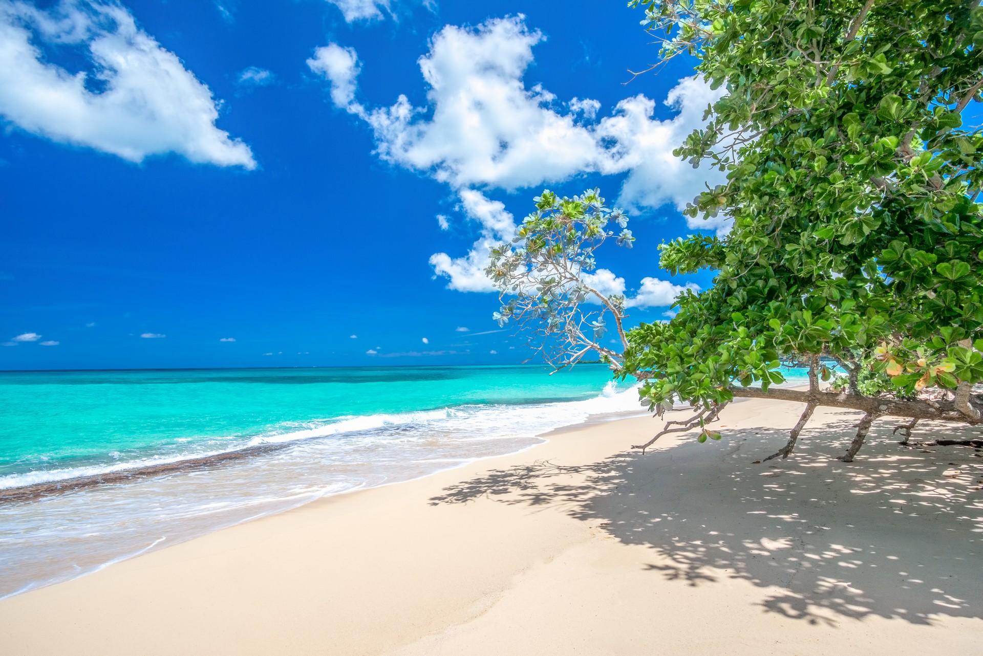 Amazing beach with turquise sea in Las Terrenas on a sunny day with some clouds