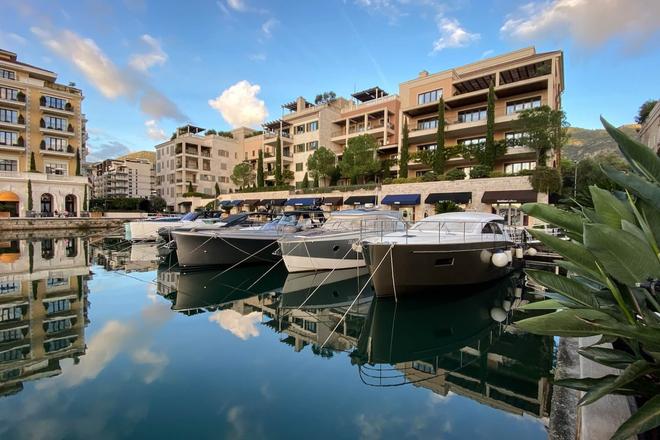 View of the sea, boats and houses in Tivat