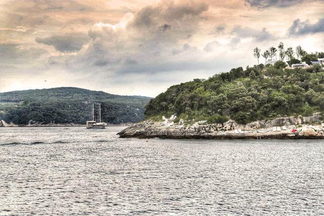 A ship sailing in a Lim Canal in Istria