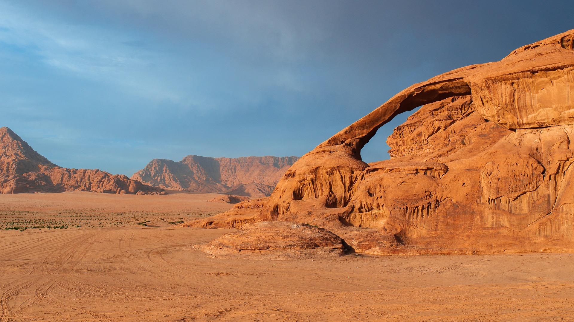 Jordan: desert landscape with rock window