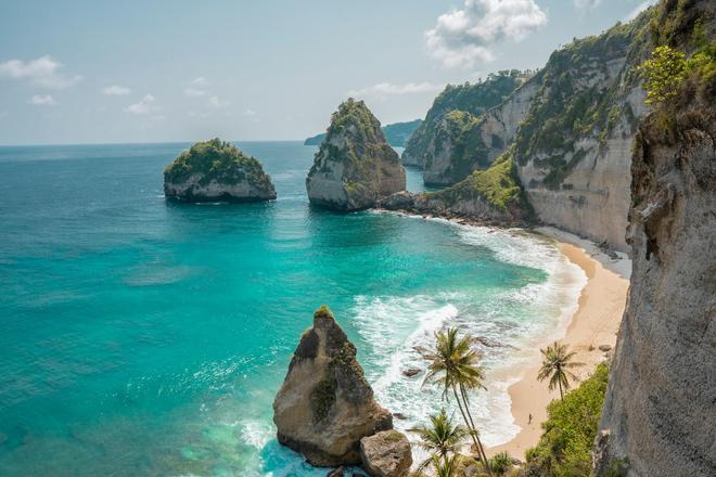 A top view of the cliffs of Nusa Penida Island in Bali