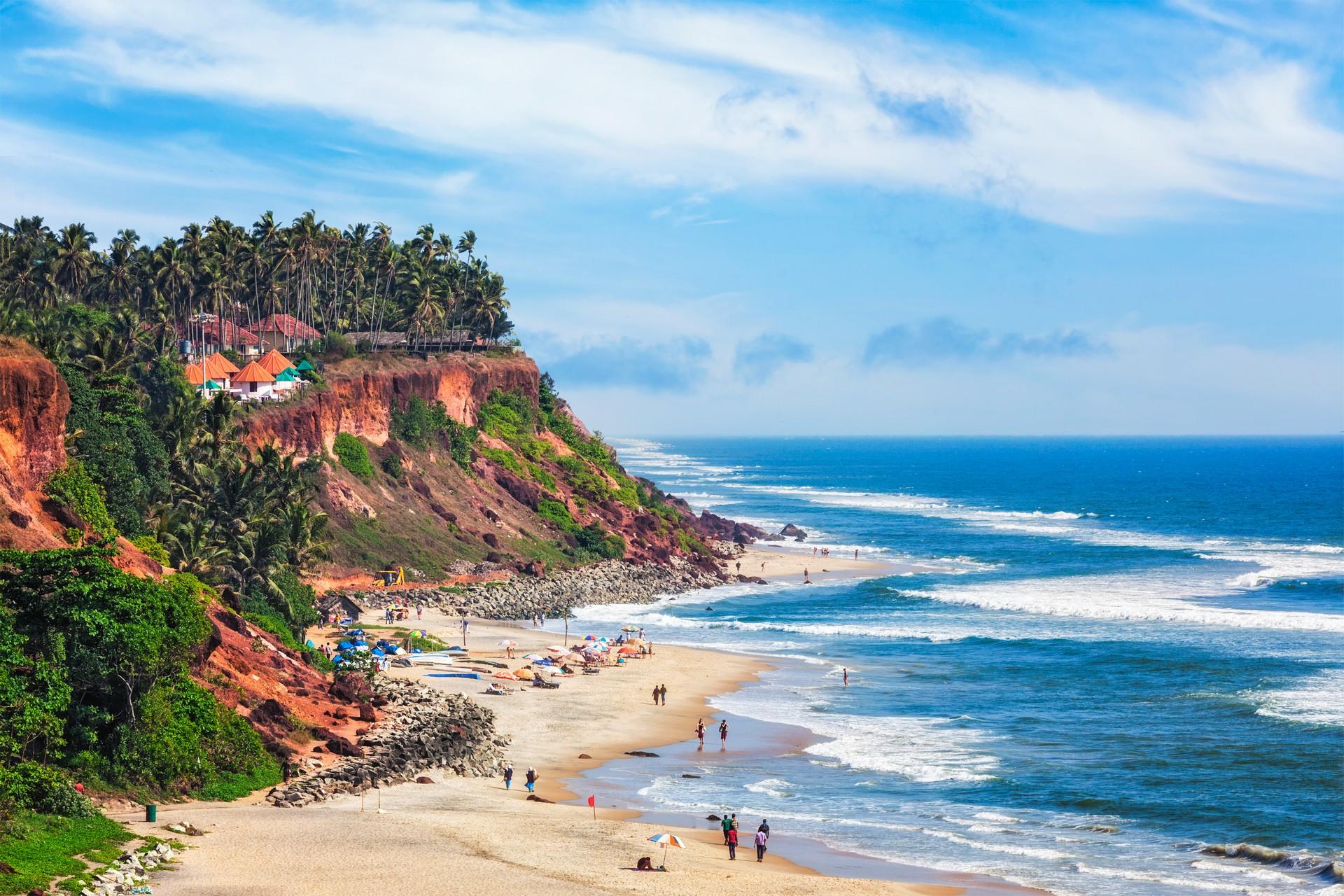 Beach in Varkala on a sunny day with some clouds