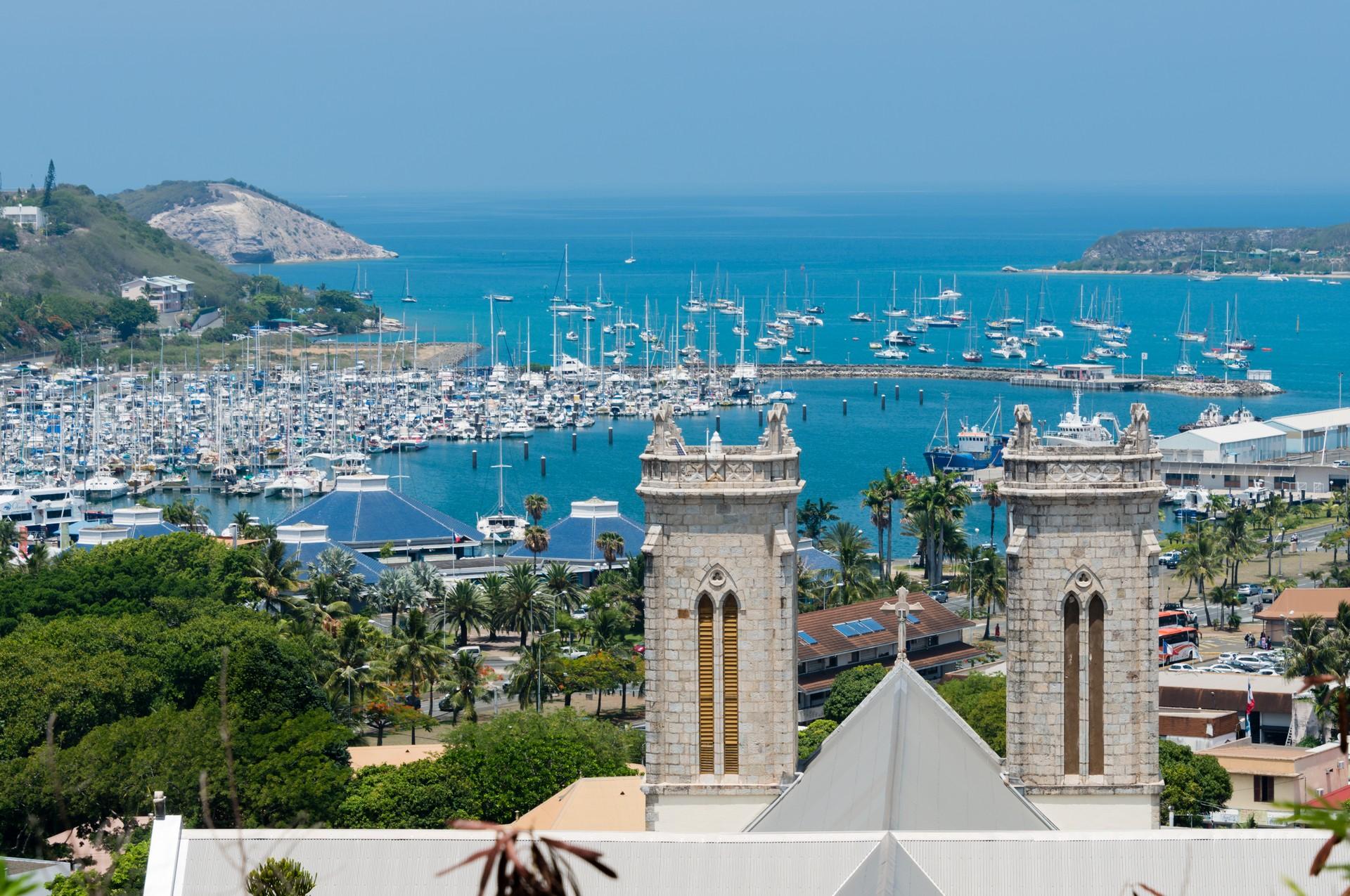 Aerial view of architecture in Nouméa with nice weather and blue sky