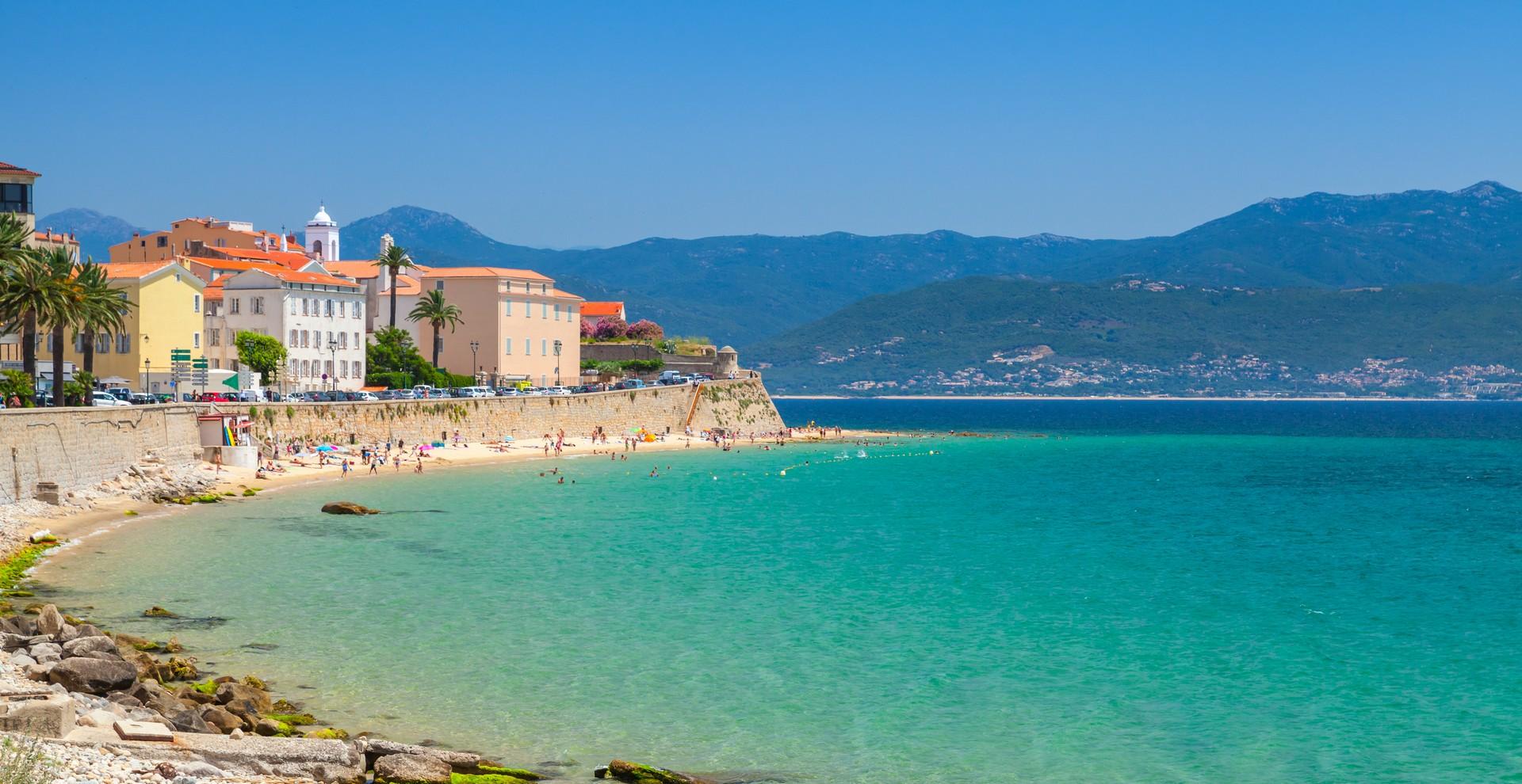 Beach with turquise water in Ajaccio on a clear sky day