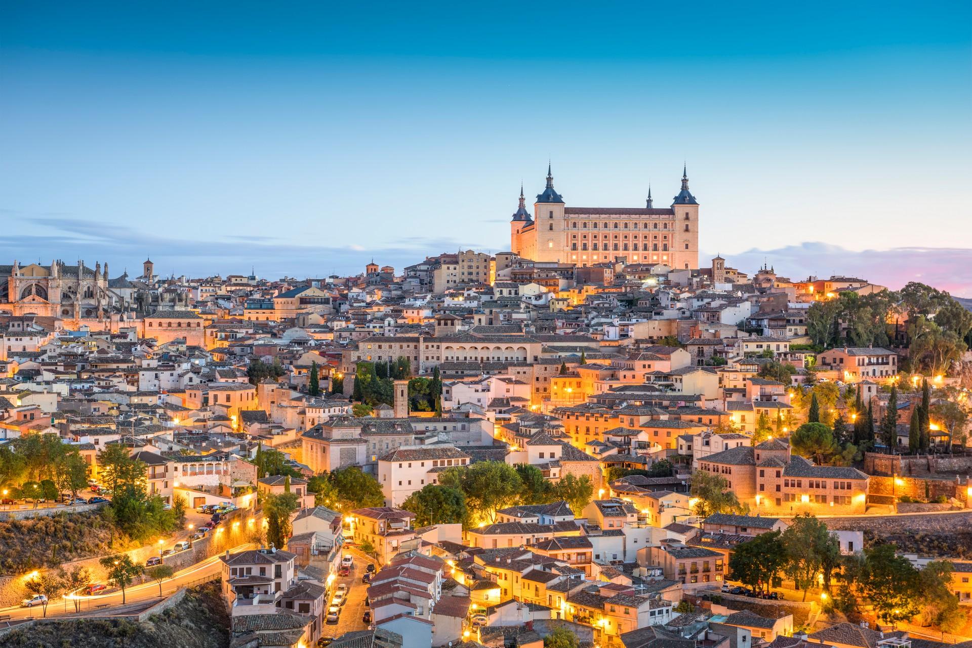 Aerial view of mountain range in Toledo at sunset time