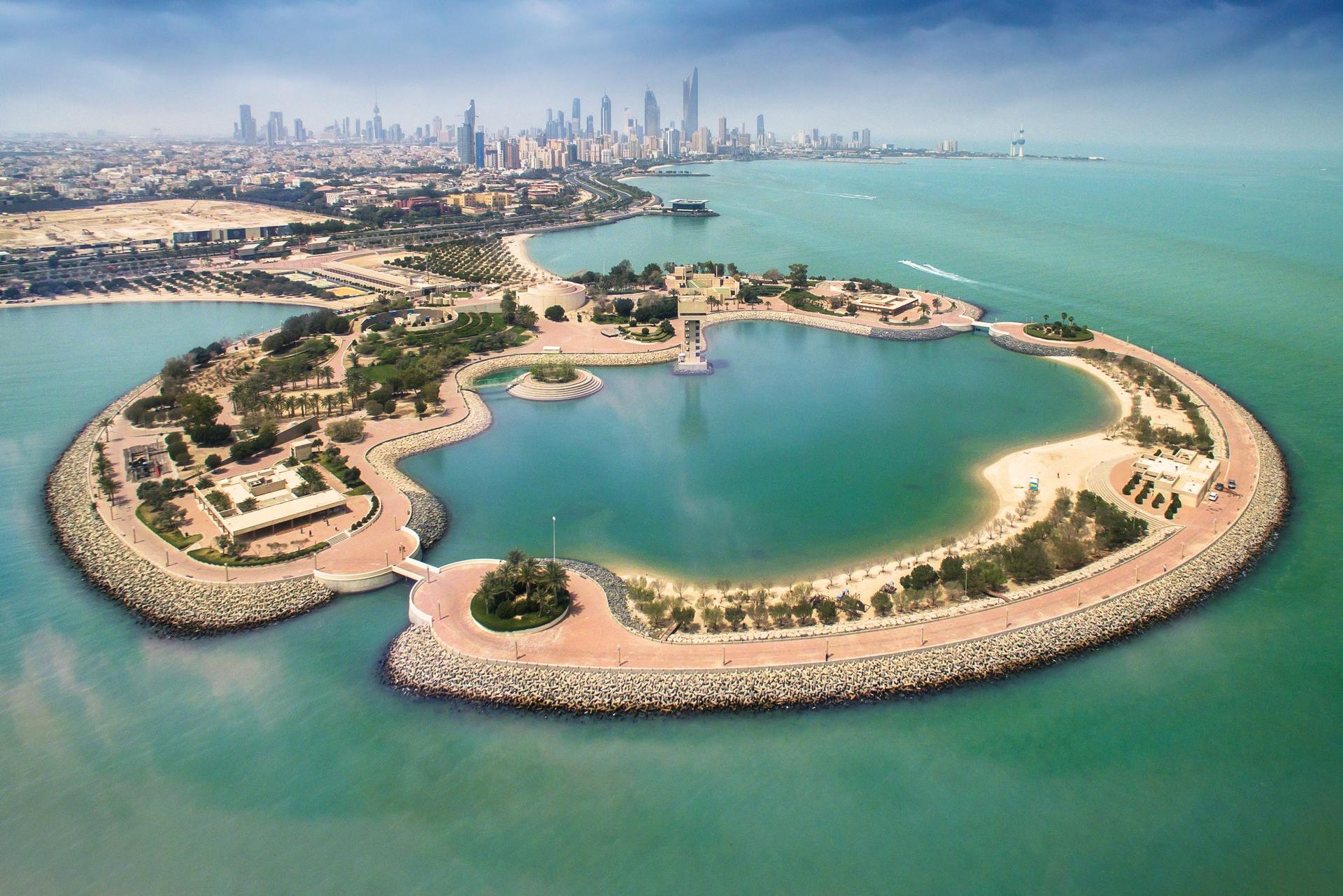 Aerial view of beach in Kuwait with cloudy sky