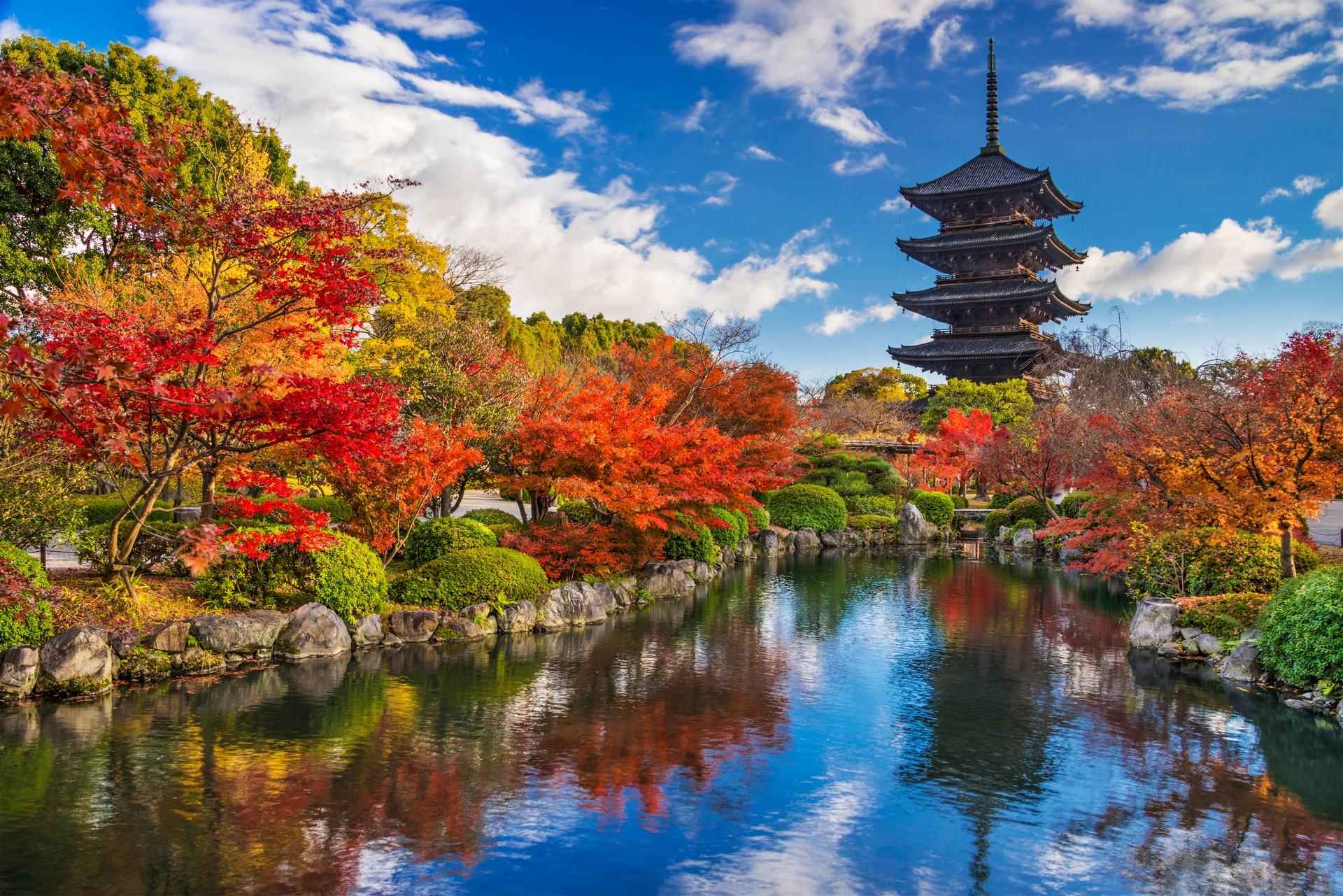 Architecture in Kyoto on a sunny day with some clouds