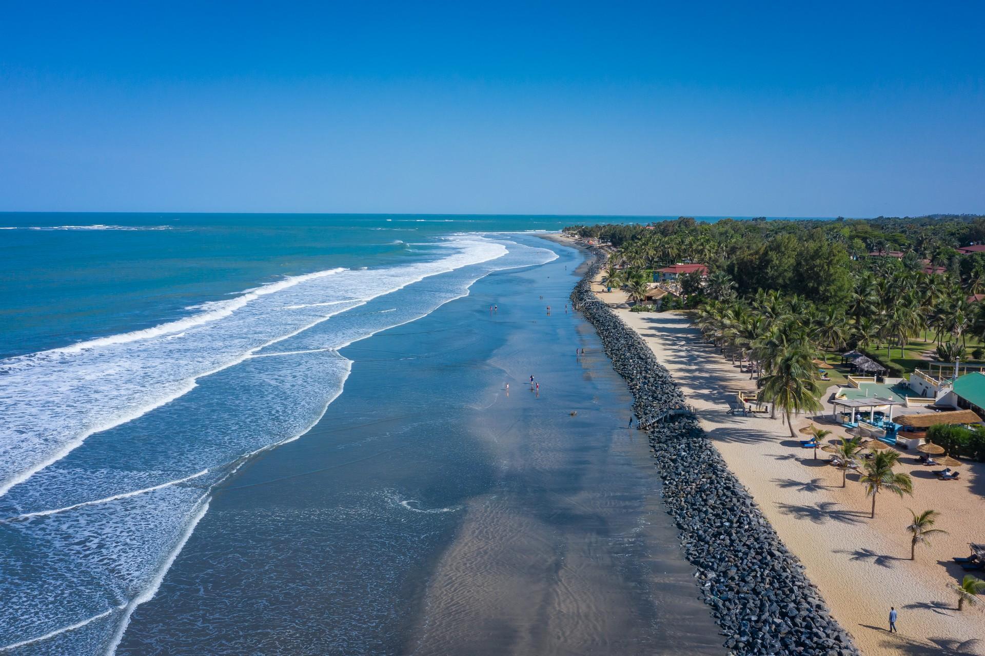 Aerial view of beach in Serekunda on a sunny day