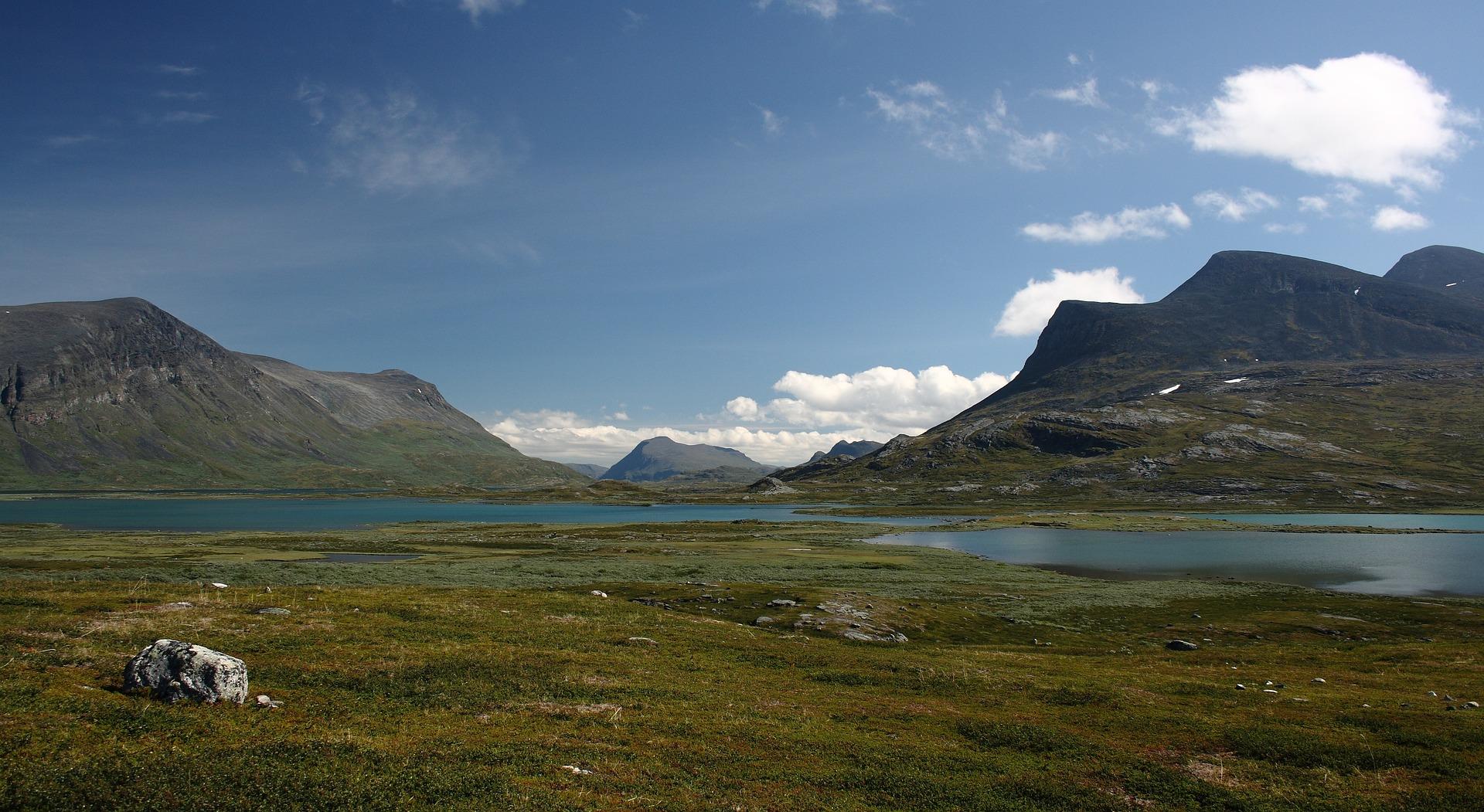 Sweden: landscape with mountains and lake.