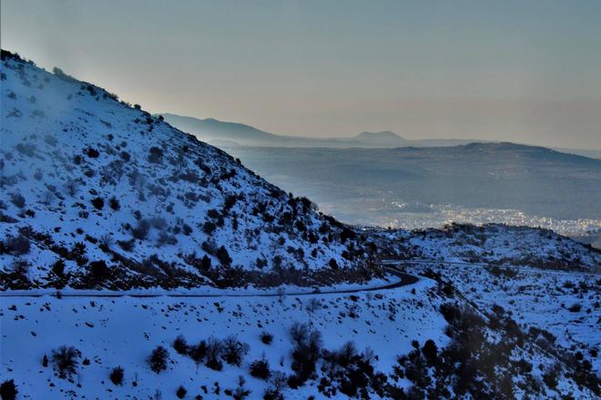 View of the snowy mountain of Mount Hermon in Israel