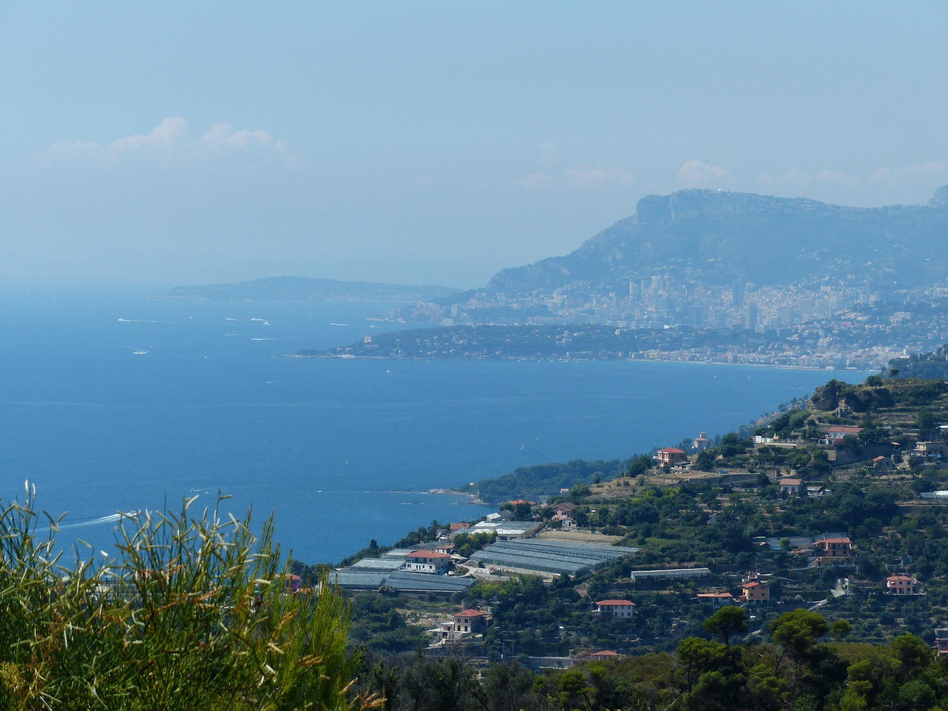 Aerial view of countryside near Roquebrune-Cap-Martin with cloudy sky