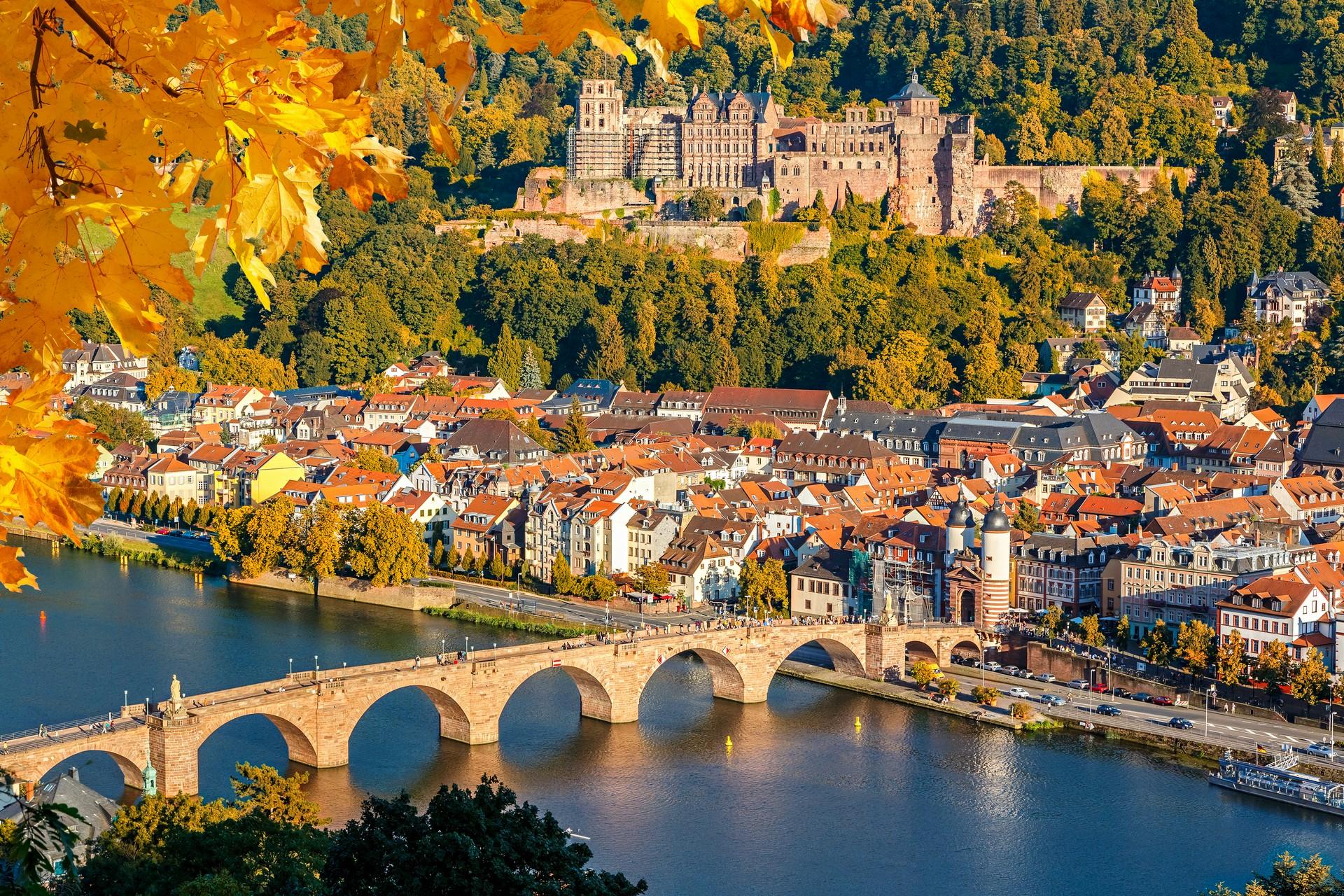 Aerial view of bridge in Heidelberg