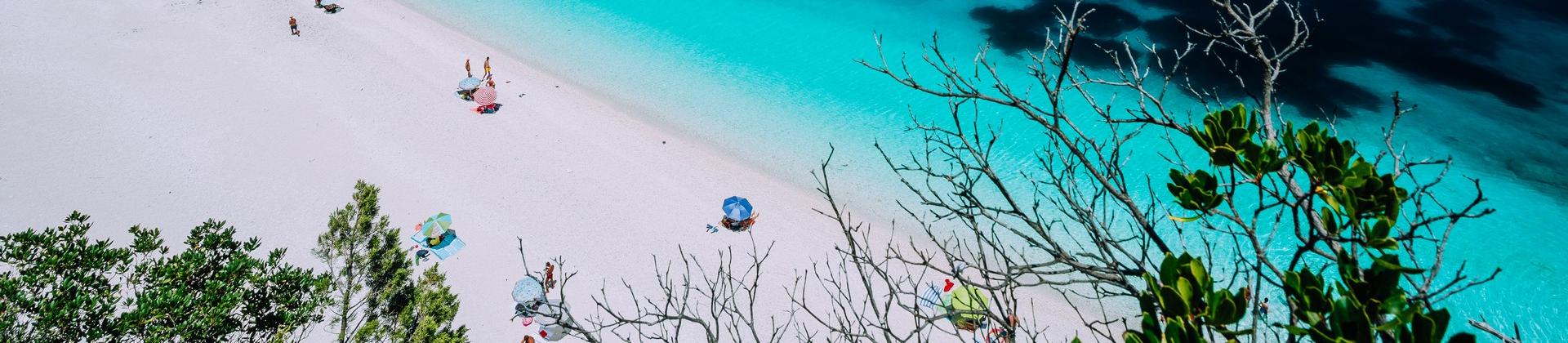 Enjoyable beach with turquise water in Crete with nice weather and blue sky