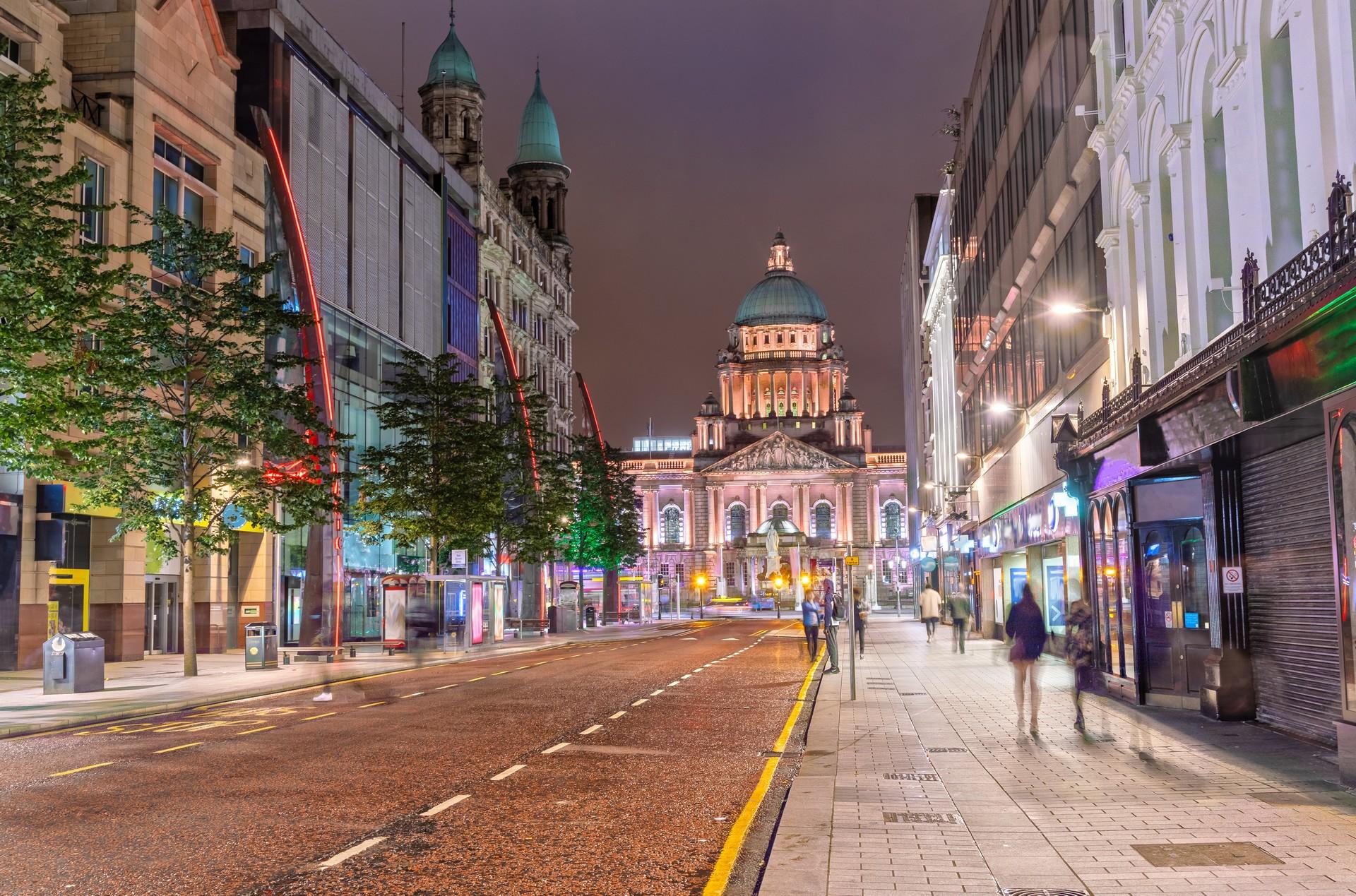City square in Belfast in the night