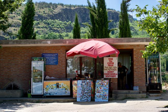 Tbilisi, Georgia: small street stall with refreshments and souvenirs.