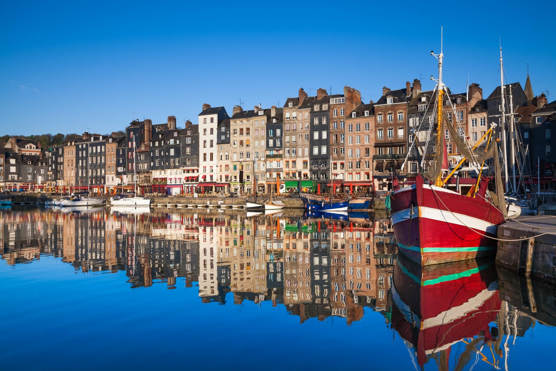 Port in Honfleur on a clear sky day